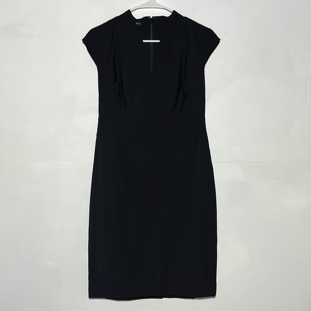 Talbots Black A-Line V-Neck Cap Sleeve Knee Length Summer Dress Size 4